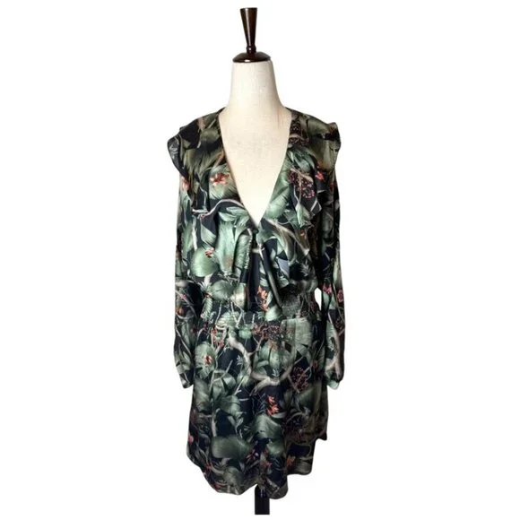 Maxi Dress Robe Johanna Ortiz H&amp;m Johanna Ortiz X H&M Dress Women  Medium Green Tropical Floral Flounce Mini NWT